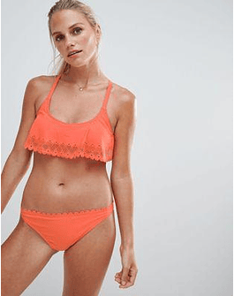 French Connection Frill Front Crochet Edge Bikini Set With Braid Strapping