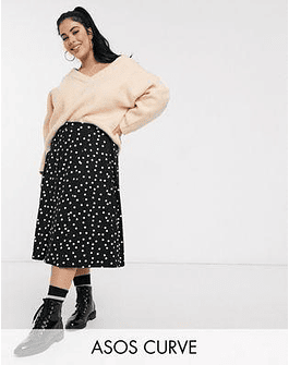 DESIGN Curve midi skirt with box pleats in polka dot