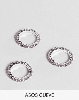 DESIGN Curve pack of 3 rings with pastel crystals in silver