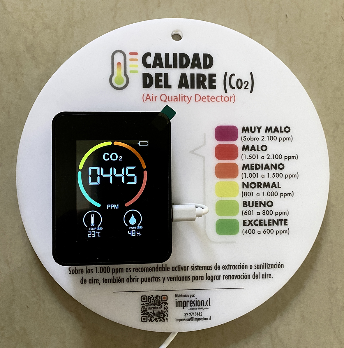 Medidor ppm CO2 - Monitor calidad aire COVID - Monitor CO2