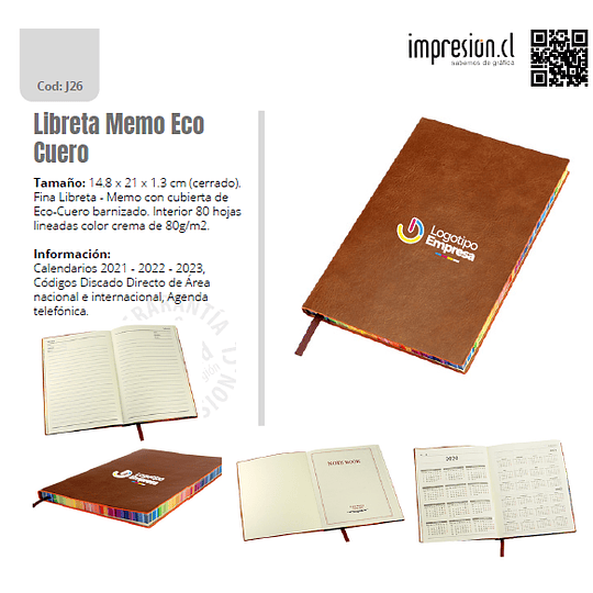 Libreta Memo Eco Cuero - Pack 6 un.