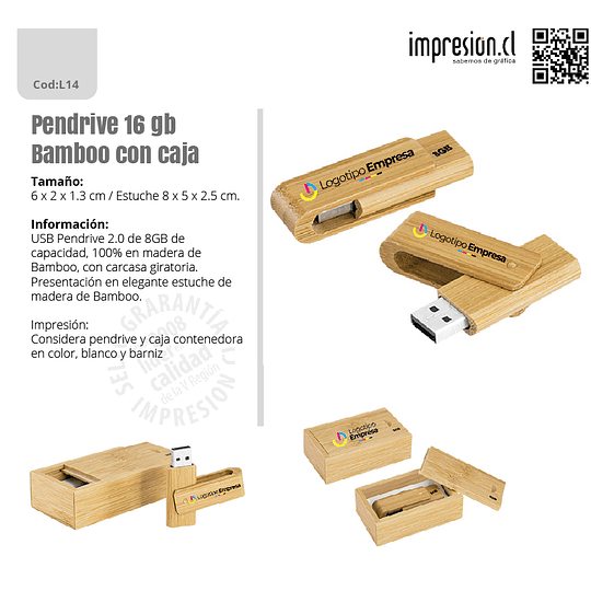 Pendrive 16 GB de bamboo con caja