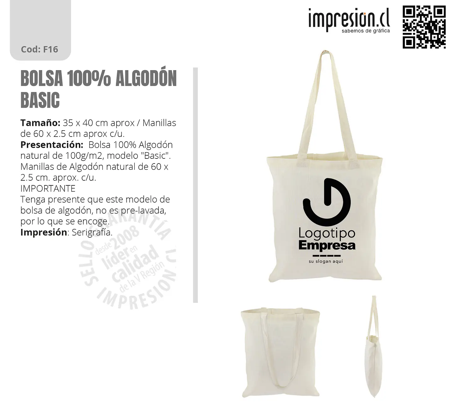 Bolsa algodón 100% - modelo India - 38x41 cm  4