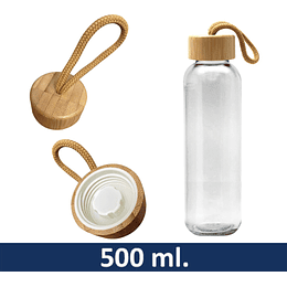 Botella Vidrio con tapa Bamboo
