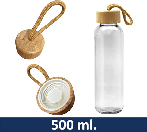 Botella Vidrio con tapa Bamboo