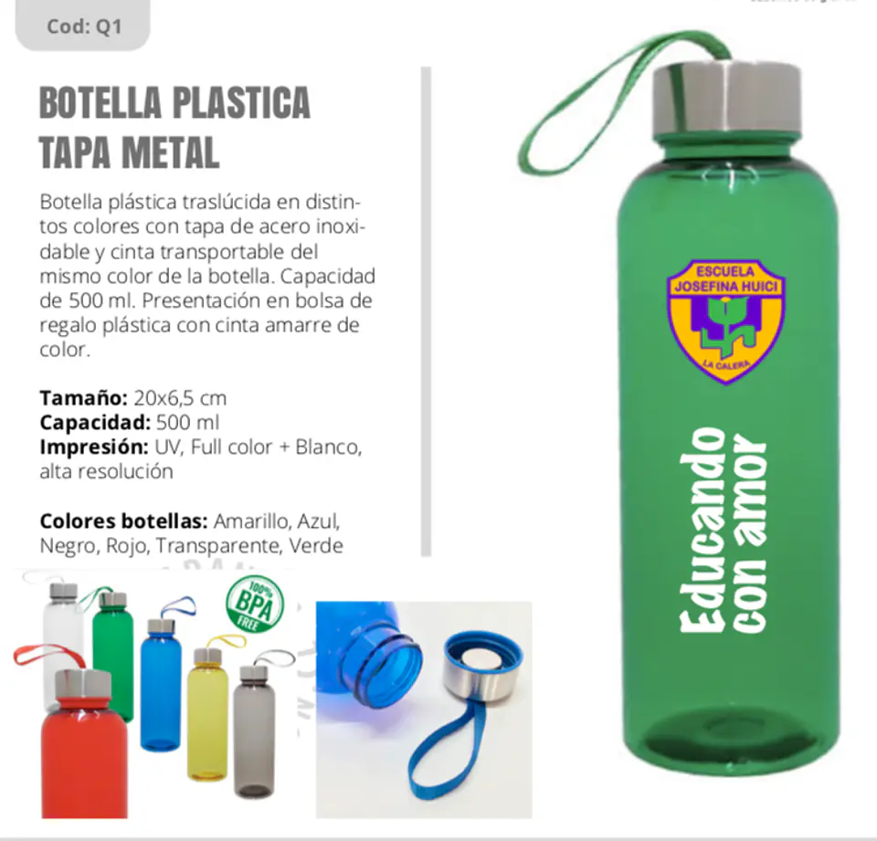 Botella plástica tapa metal 1