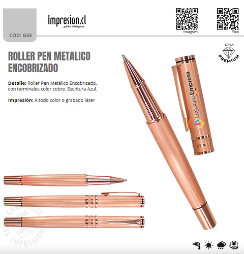 Bolígrafo roller pen metálico encobrizado 