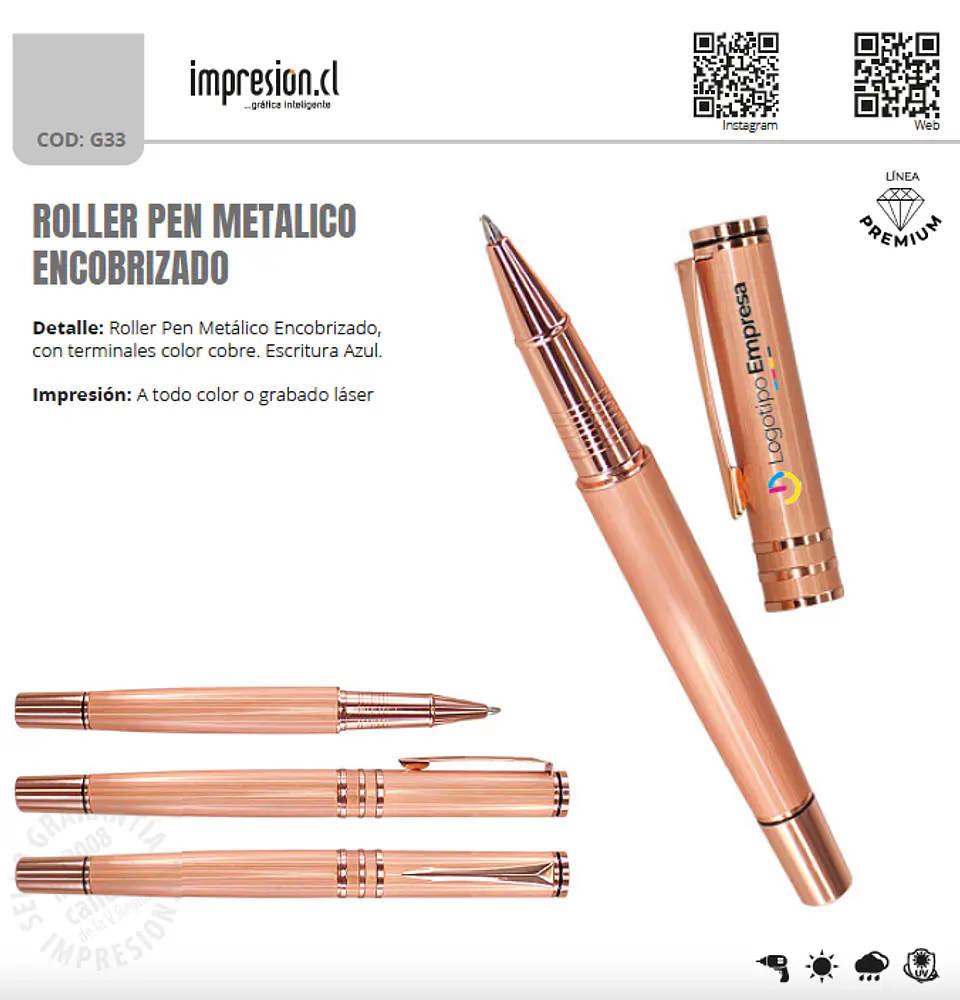 Bolígrafo roller pen metálico encobrizado  1