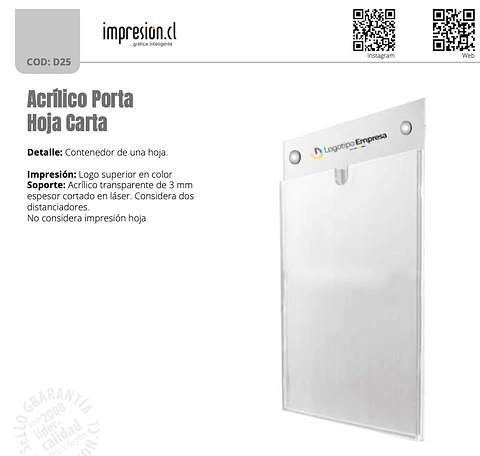 Acrílico Porta Hoja Carta