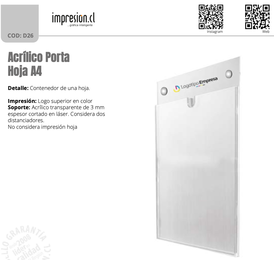 Acrílico Porta Hoja A4