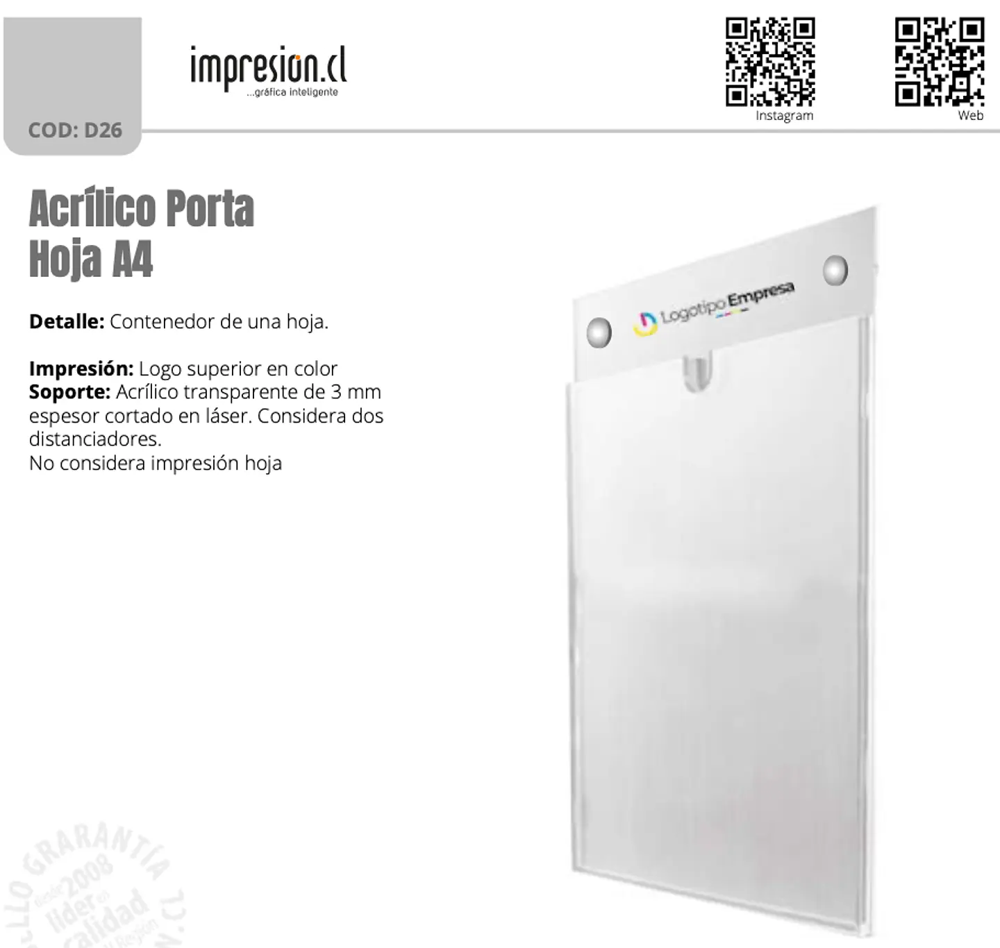 Acrílico Porta Hoja A4 1