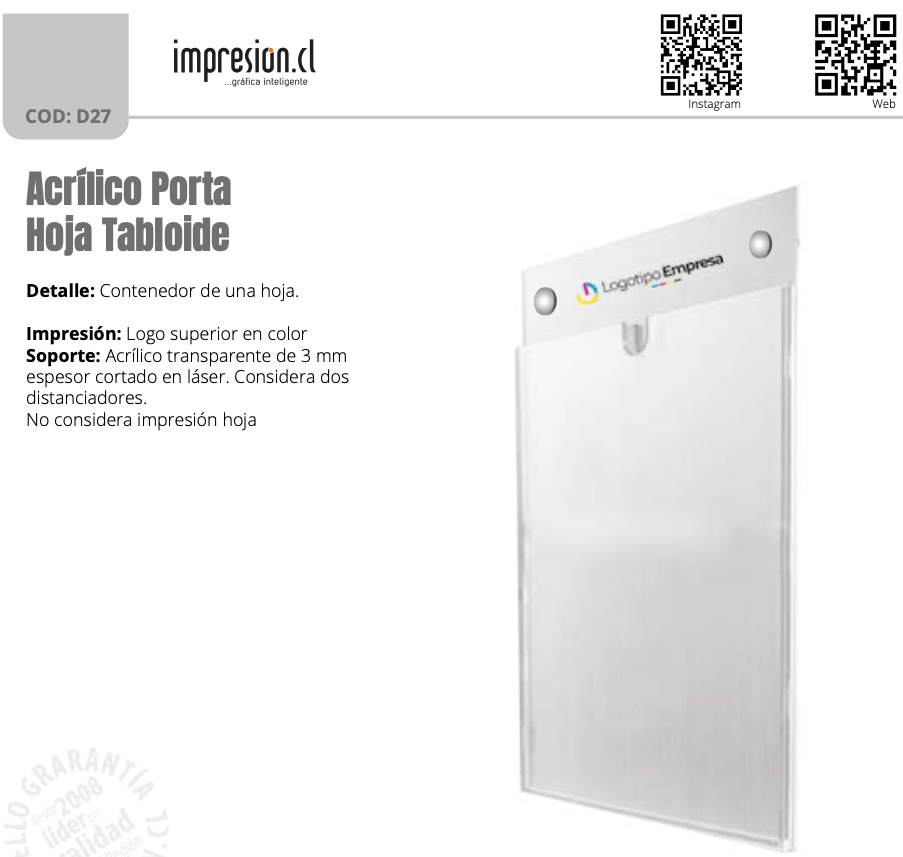 Acrílico Porta Hoja Tabloide
