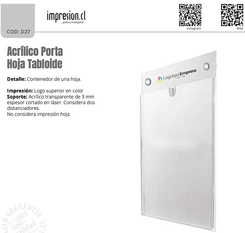 Acrílico Porta Hoja Tabloide