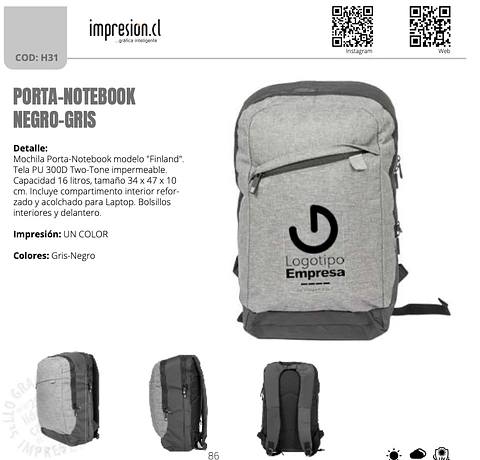 Mochila Porta-Notebook Negro - Gris