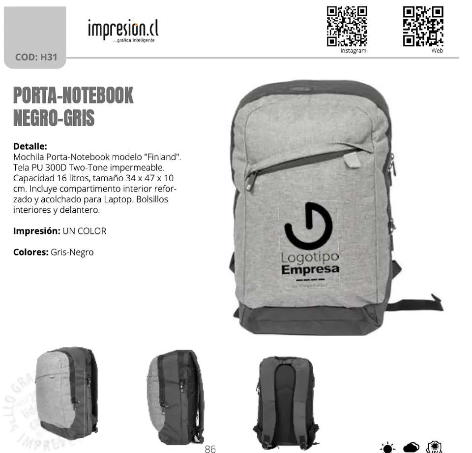 Mochila Porta-Notebook Negro - Gris 1