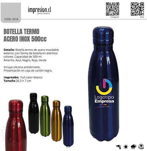 Botella termo acero inox 500 cc personalizada