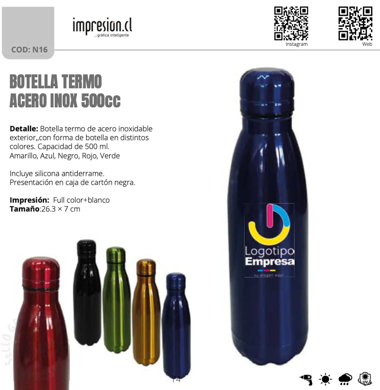 Botella termo acero inox 500 cc personalizada 1