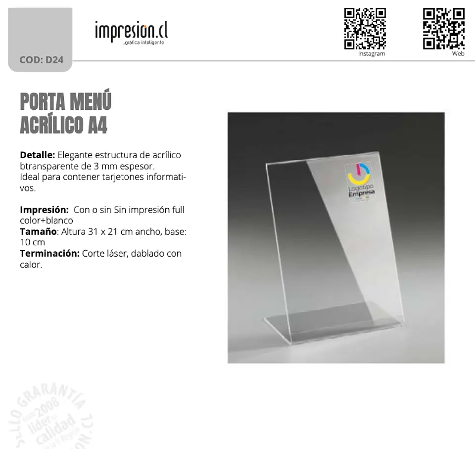 Porta Menú Acrílico 1
