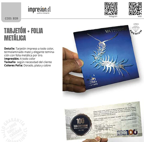 Tarjetón con folia metálica