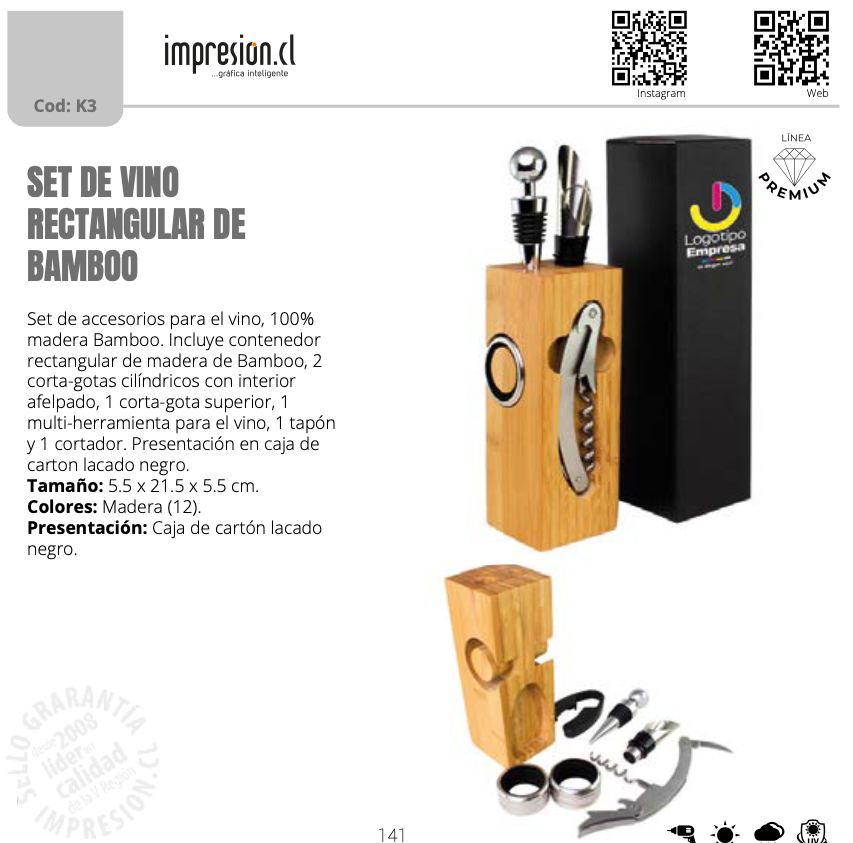 Set De Vino Rectangular De Bamboo
