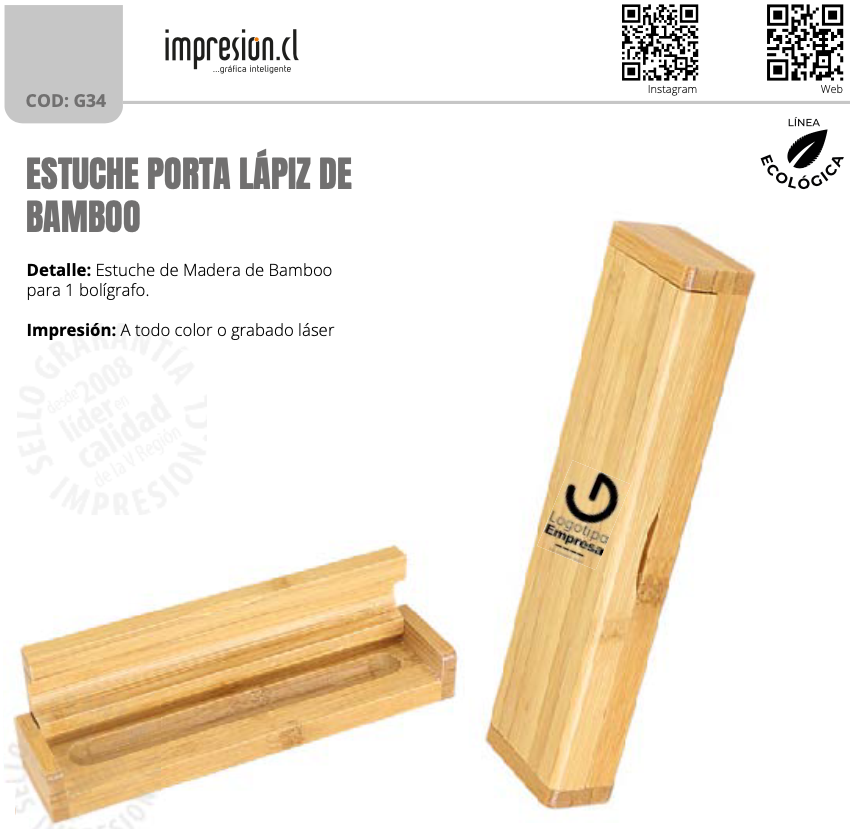 Estuche Porta-Lápiz de Bamboo. Pack de 24 Unidades
