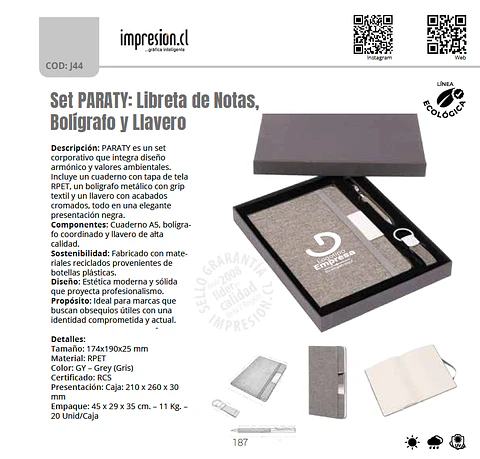 Set PARATY: Libreta de Notas, Bolígrafo y Llavero