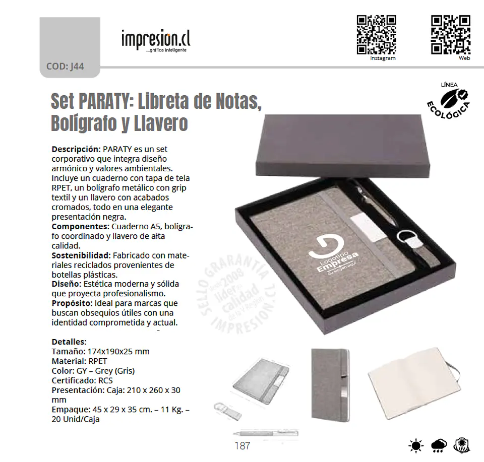 Set PARATY: Libreta de Notas, Bolígrafo y Llavero 1