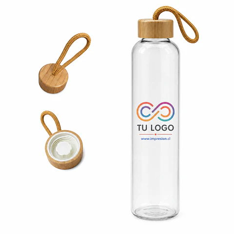 Botella Vidrio con tapa Bamboo
