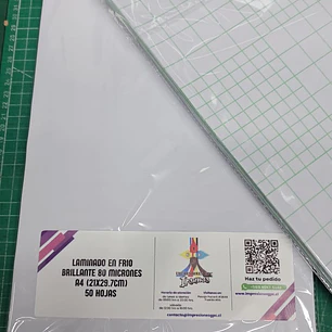 Laminado en Frio 80mic A4 (21x29,7cm) 50 Hojas
