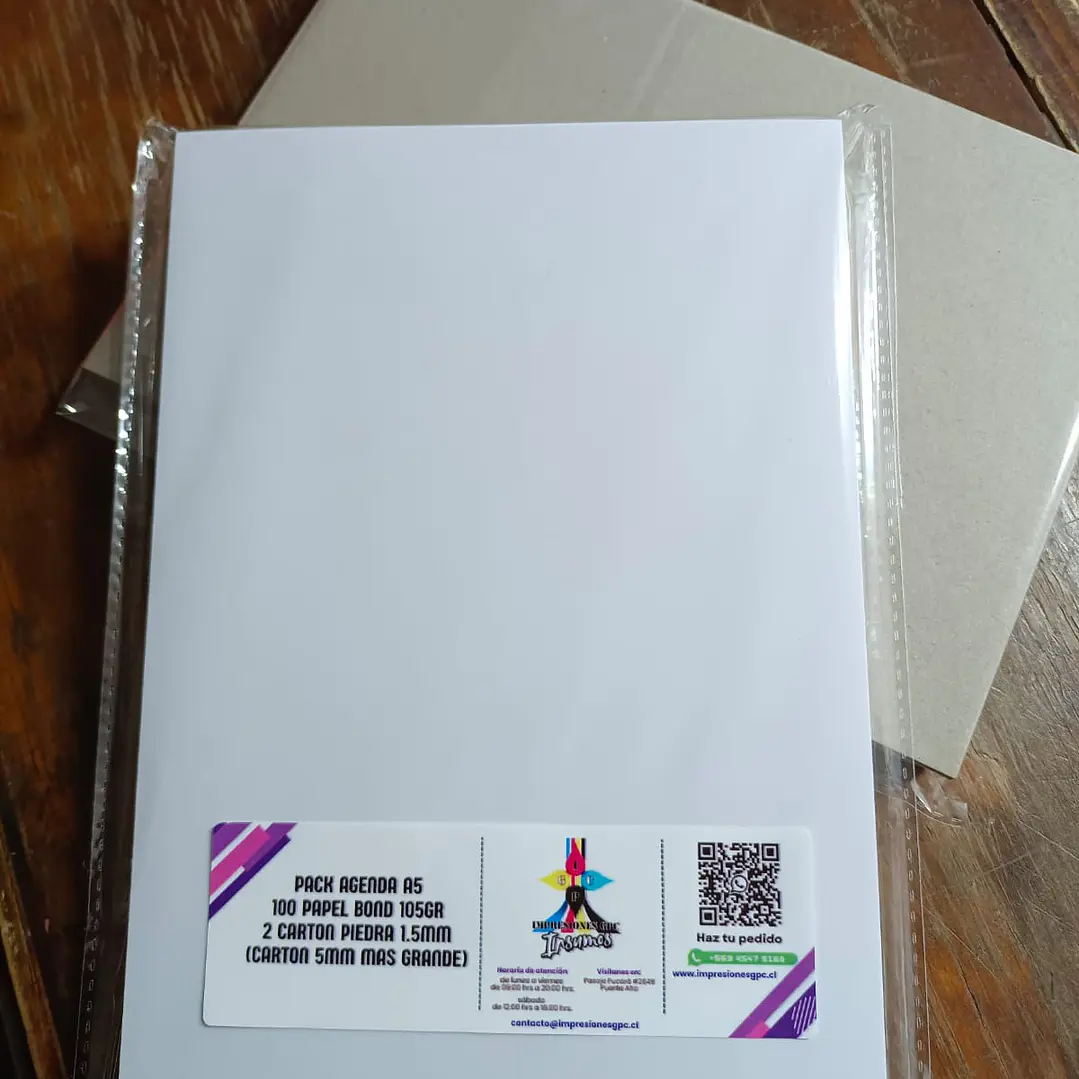 Pack Agenda A5 (100 hojas bond 105gr + 2 carton piedra 1.5mm) 1