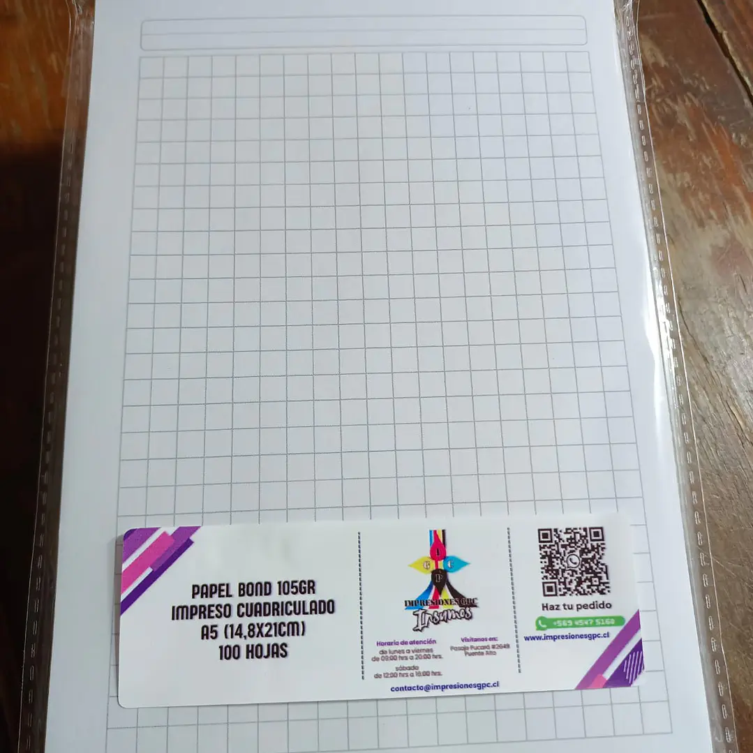 Papel Bond 105gr A5 Impreso (100 hojas) 1