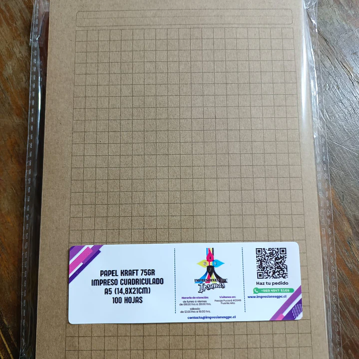Papel Kraft 75gr A5 Impreso Cuadriculado (100 hojas) 1