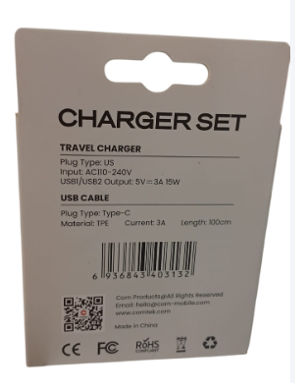 Cargador  dual carga rapida cable usb tipo C marca corn 2