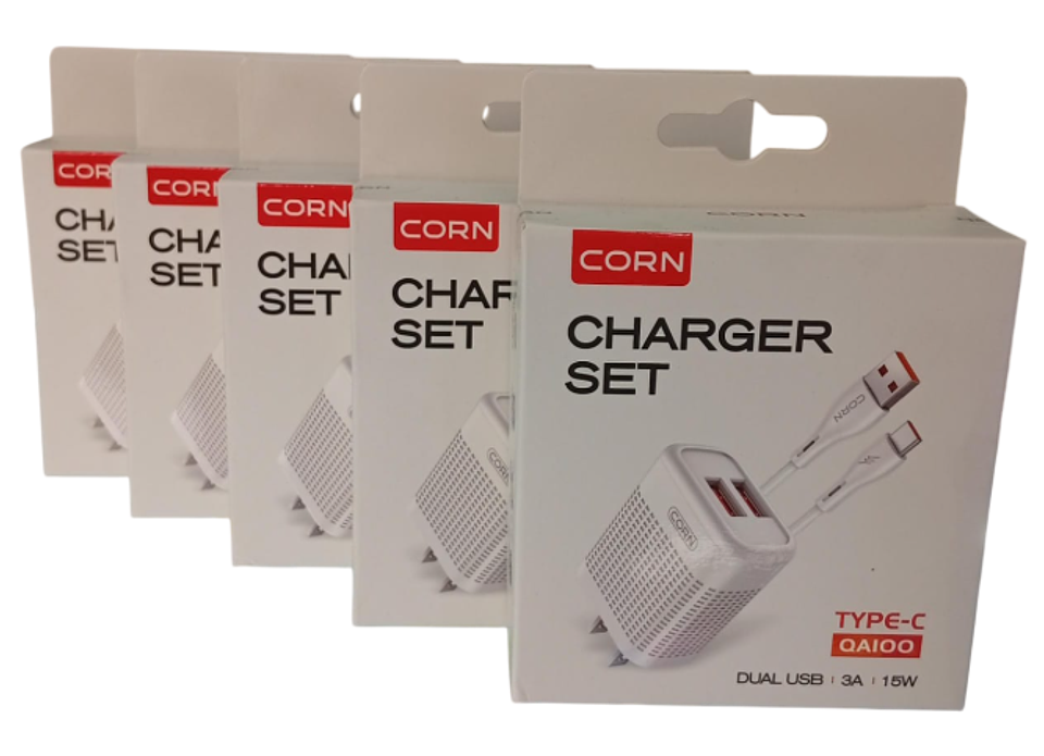 Cargador  dual carga rapida cable usb tipo C marca corn 1
