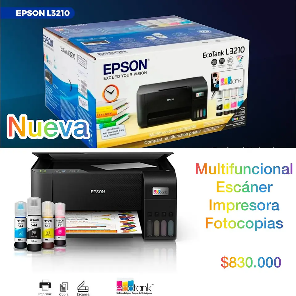 Impresora epson l3210 nueva,ecotank,fotocopias,impresora,escarner,garantia 1 año directamente con epson 1