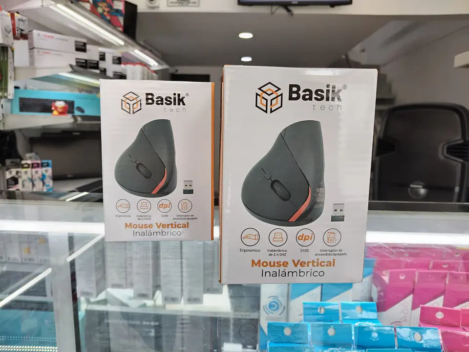 mouse inalámbrico ergonómico, recargable, marca basik. 1