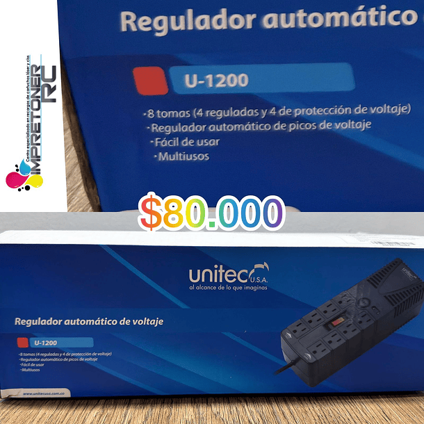 Regulador de voltaje, marca unitec u-1200,8 tomas.