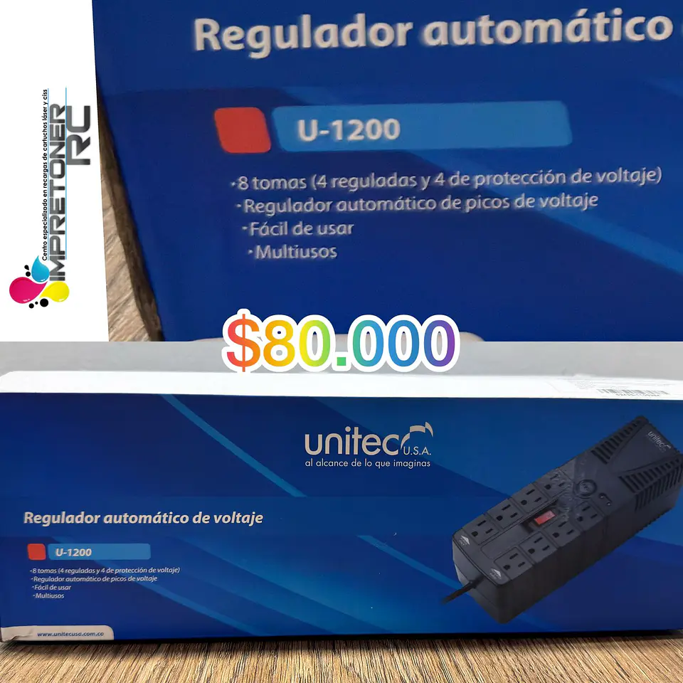 Regulador de voltaje, marca unitec u-1200,8 tomas. 1