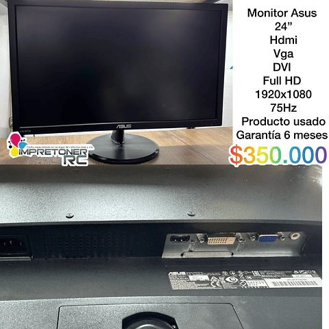Monitor asus 24´´ full hd,puerto hdmi,puerto vga,puerto dvi,resolucion 1920x1080,garantia 6 meses.