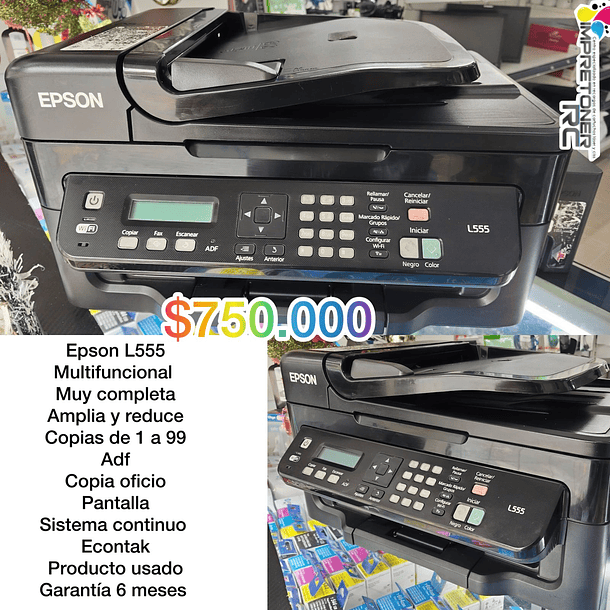 Impresora epson l555,multifunional,ecotank,amplia reduce,copia oficio,copia carta,garantia 6 meses.