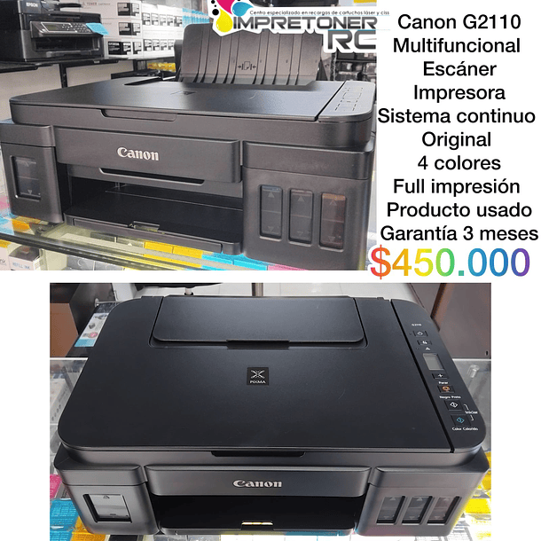 Impresora canon g2110,multifuncional,escaner,impresora,sistema continuo,garantia 3 meses.