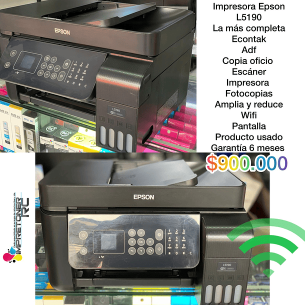 Impresora epson l5190,ecotank,adf,copia oficio,amplia reduce,wifi,pantalla,garantia 6 meses.