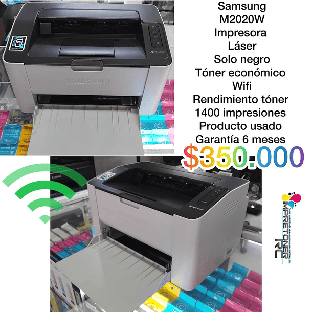 Impresora laser samsung m2020w,solo negro,wifi,toner 1400 impresiones ,garantia 6 meses. 