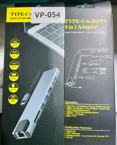 Extension Adaptador Multipuerto Tipo C 8 en 1 VP-054