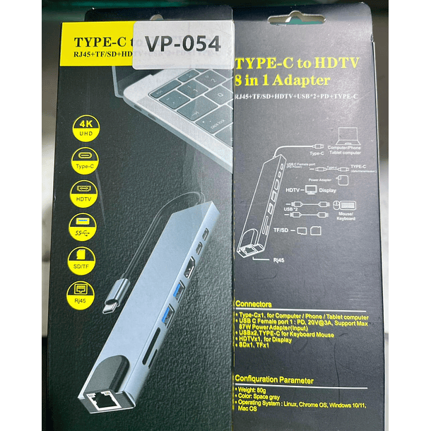 Extension Adaptador Multipuerto Tipo C 8 en 1 VP-054
