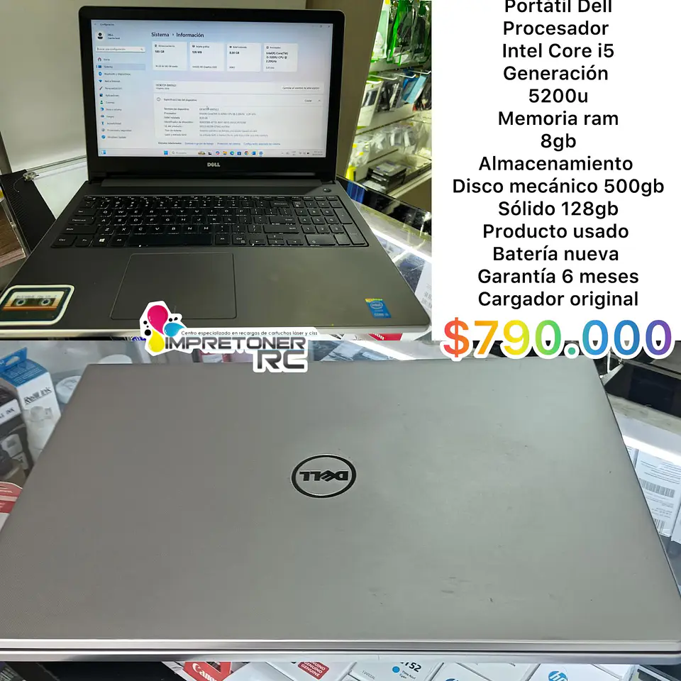 portatil dell i5 5ta ,8 en ram,ssd 128gb,hdd 500gb,bateria nueva,garantia 6 meses. 1