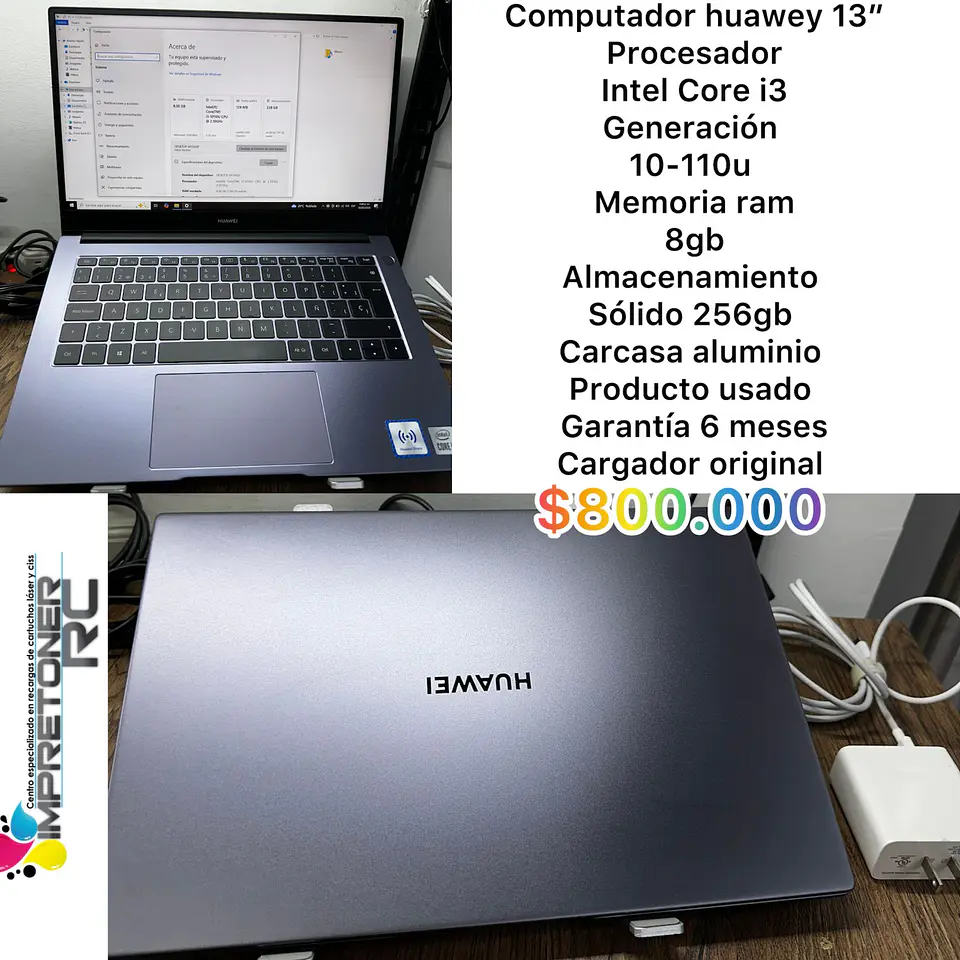 portatil huawei i3 10ma, 8 en ram,ssd 256gb,carcasa almunio,garantia 6 meses. 1