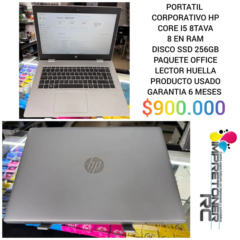 Portatil corporativo hp i5 8tava,8 en ram,disco sdd 256gb,paquete office,garantia 6 meses 1