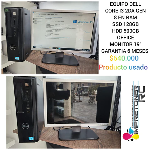 equipo dell i3 2da gen,8 en ram,ssd 128gb, hdd 500gb,monitor 19´´,garantia 6 meses