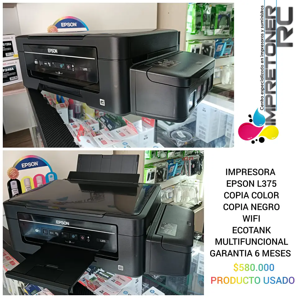 impresora epson l375,ecotank,wifi,copia color,copia negro,garantia 6 meses. 1